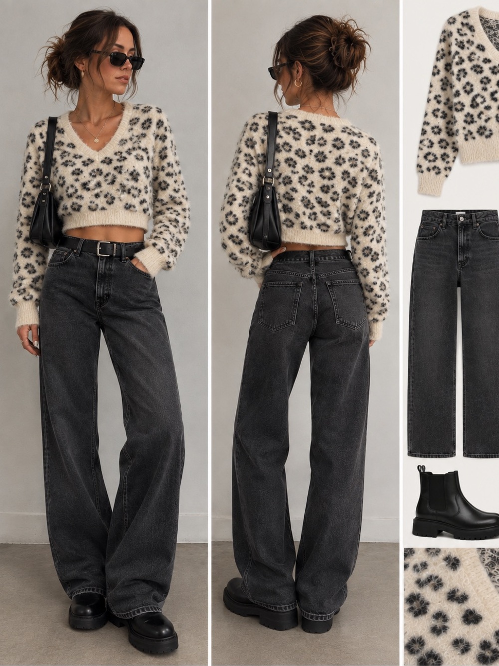Ivory Leopard-Print Fuzzy V-Neck Sweater - Women